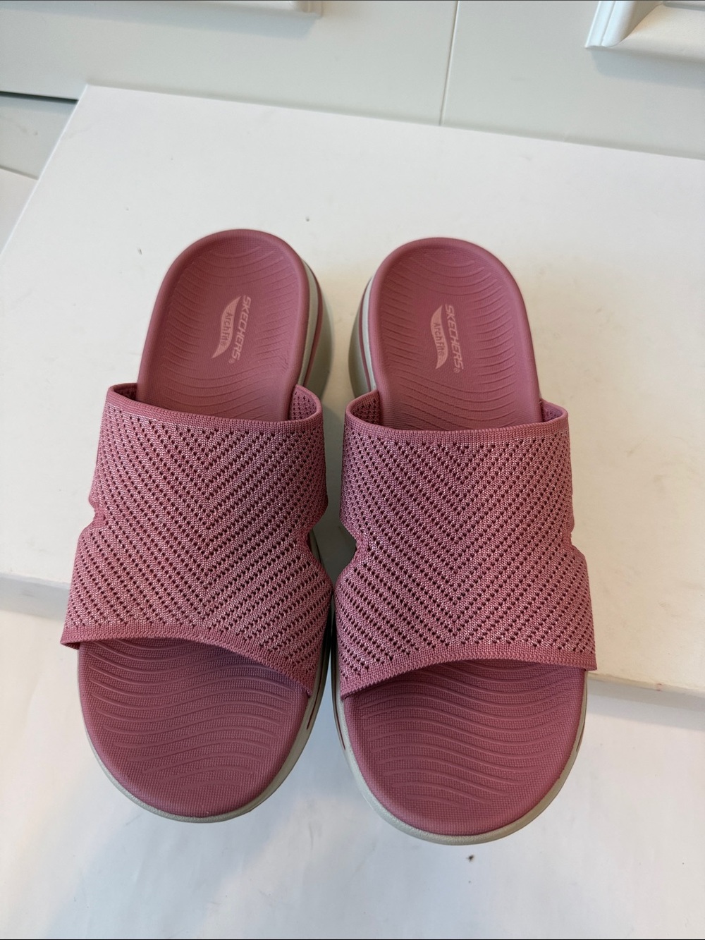 Skechers Arch Fit Womens Pink Slide Sandals - Breathable Knit Upper